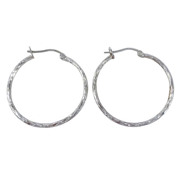 Estate Sterling Silver 925 Textured Hoop Earrings - Picture 5 of 7